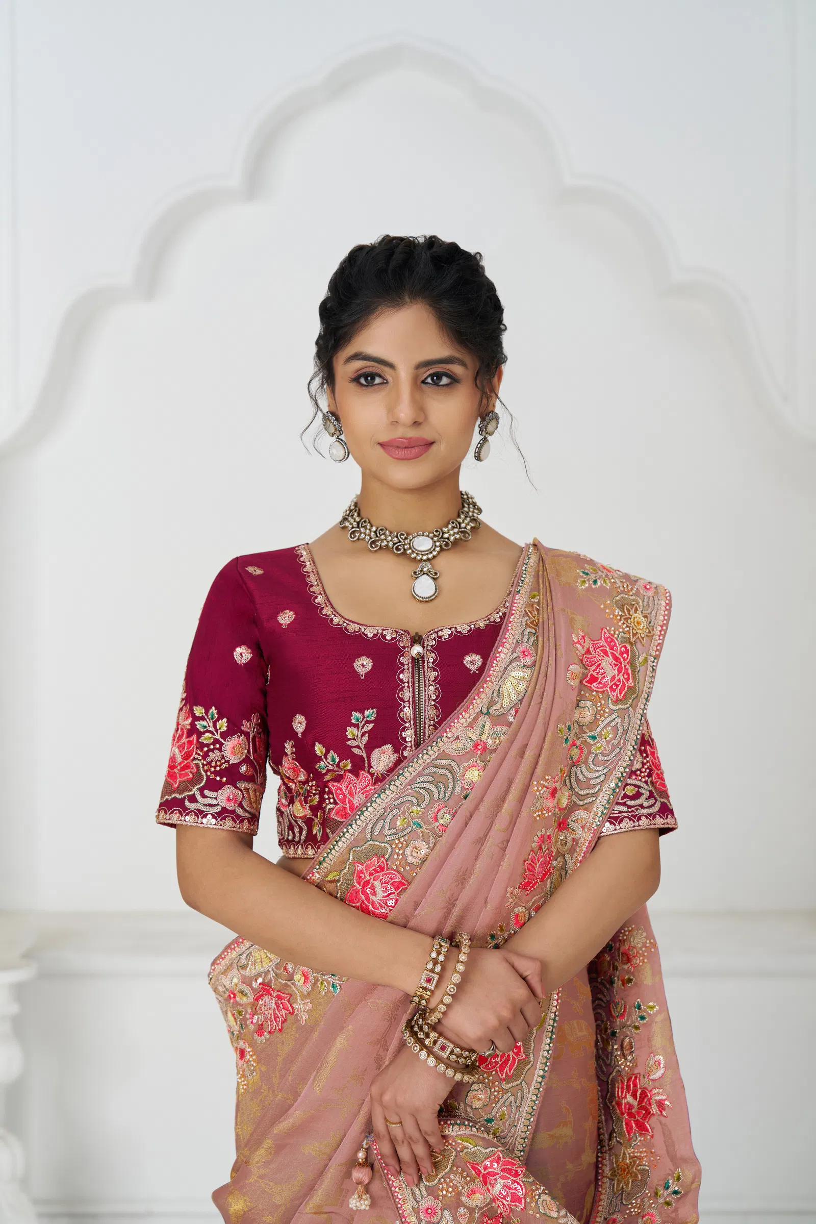 Kf 112 Peach Pure Dola Viscouse Silk Saree Suppliers In India